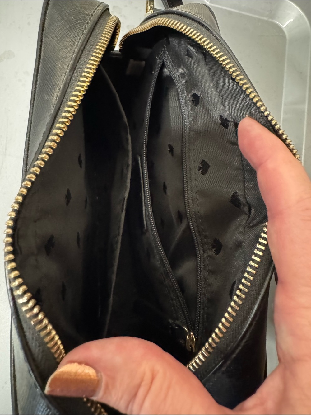 kate spade black leather crossbody with gold logo - Picture 7 of 8
